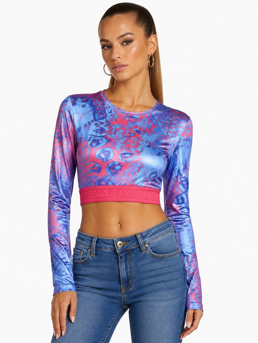Versace Jeans Couture Animalier Crop Top Bonnie Light Blue NWT 38